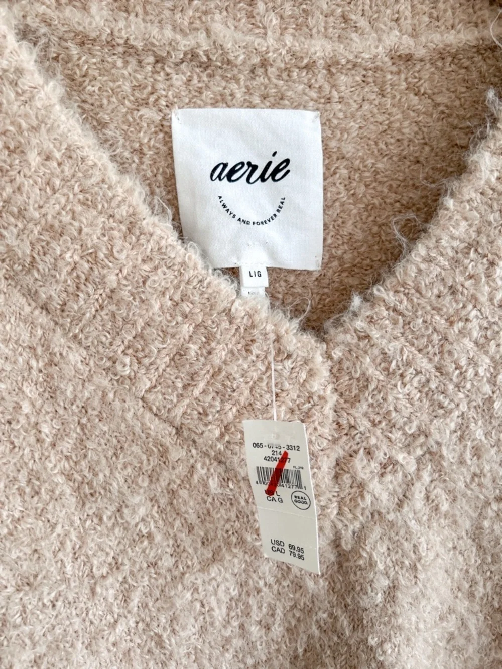 Aerie Teddy Boucle V-Neck Sweater NWT • Sz Large